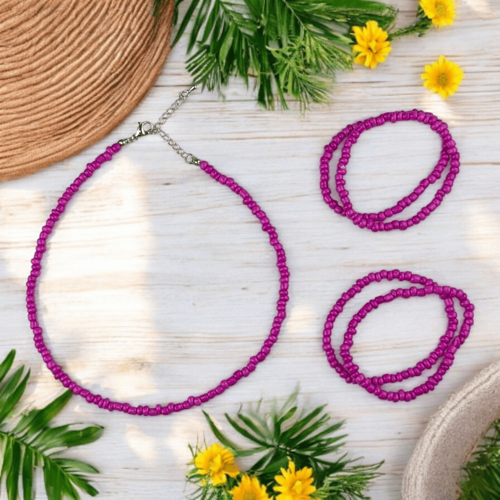 vibrant pink seed bead jewelry set