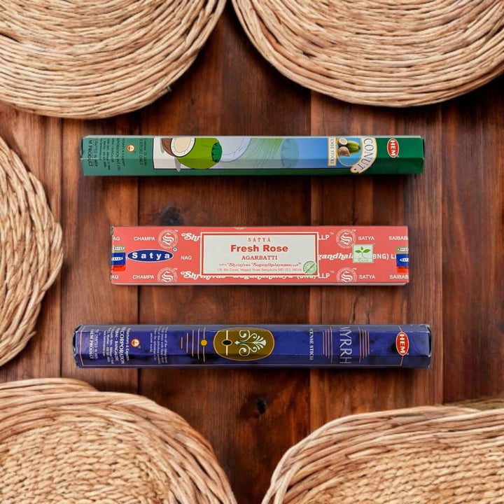 Water Element Incense Set – Coconut, Myrrh &amp; Rose for Emotional Healing &amp; Intuition