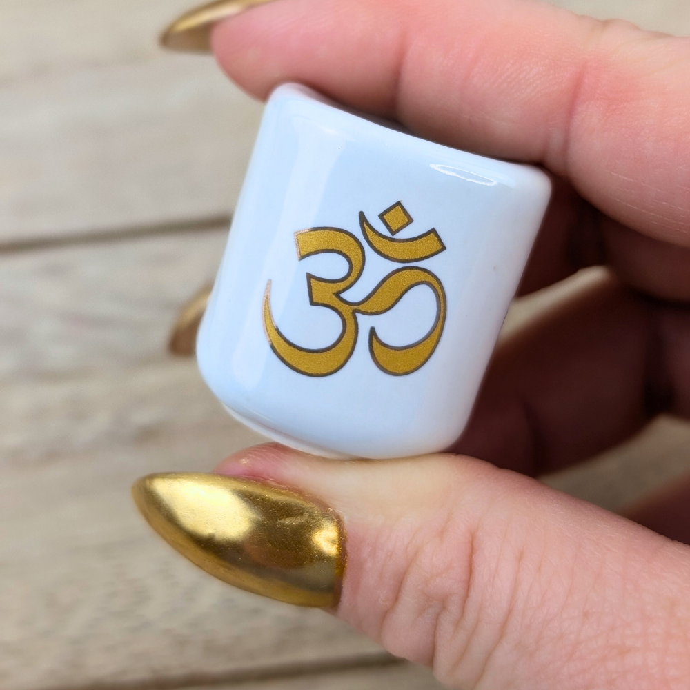 Sacred Om symbol chime candle holder in white