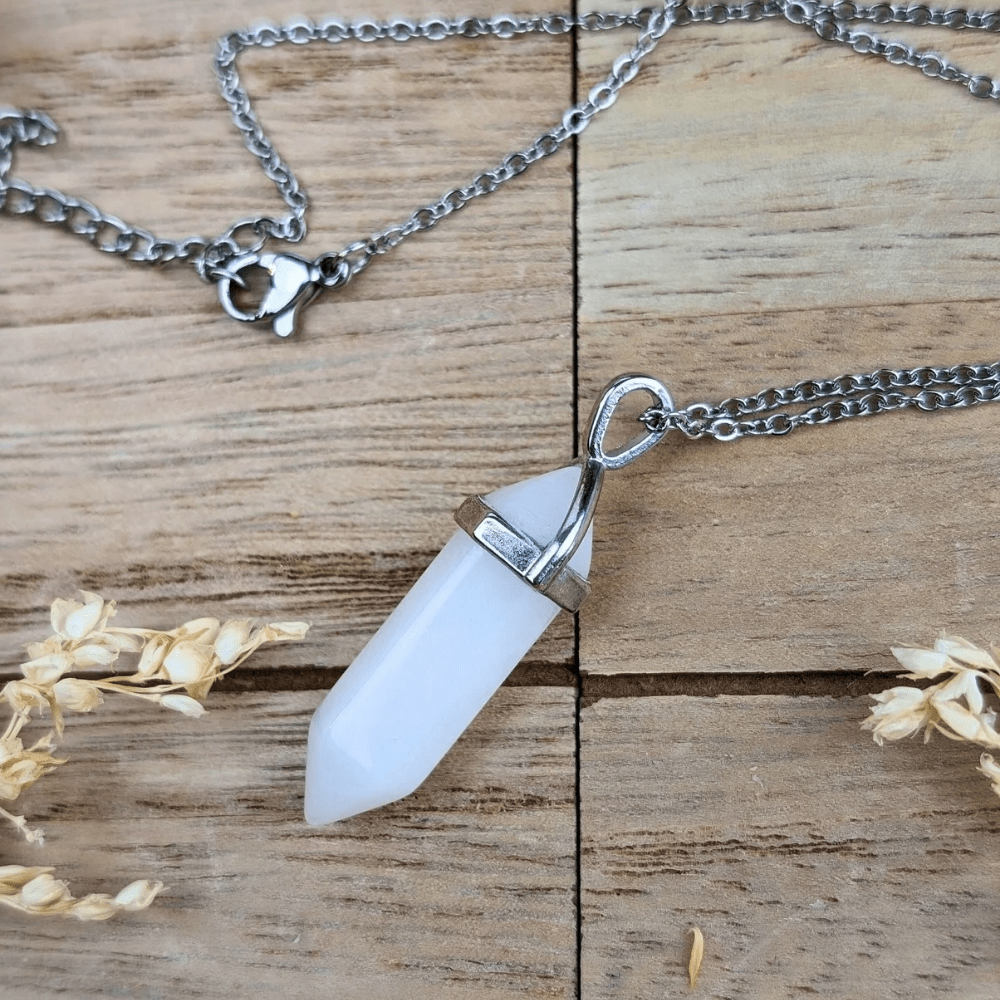 Healing white quartz necklace for mental clarity and calm