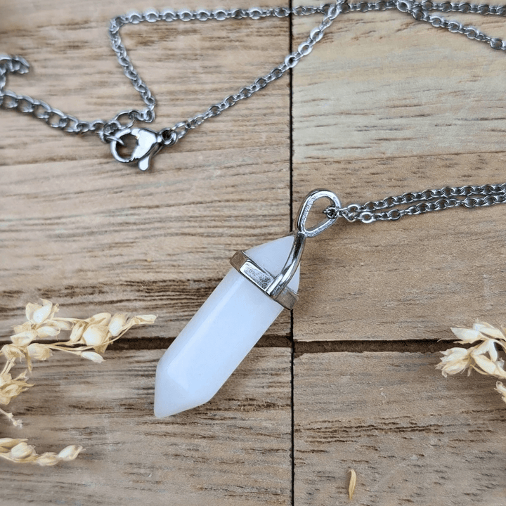 Healing white quartz necklace for mental clarity and calm