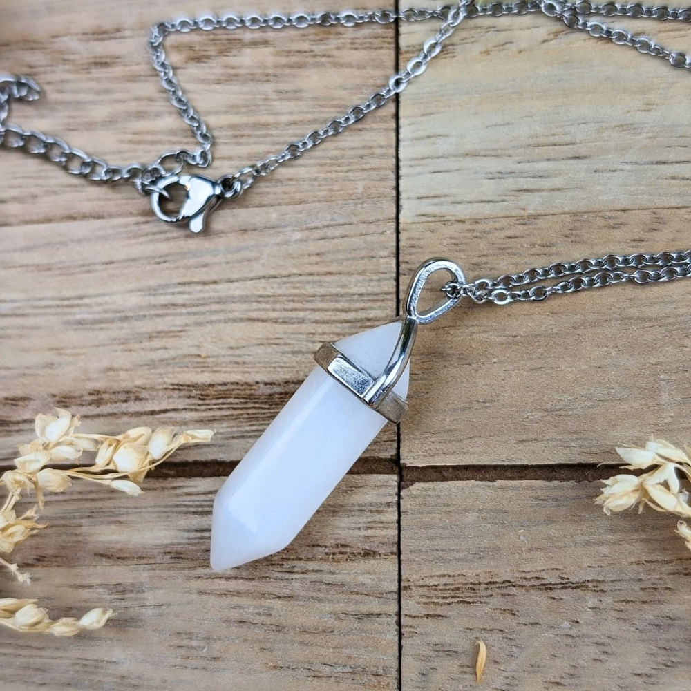 Healing white quartz necklace for mental clarity and calm