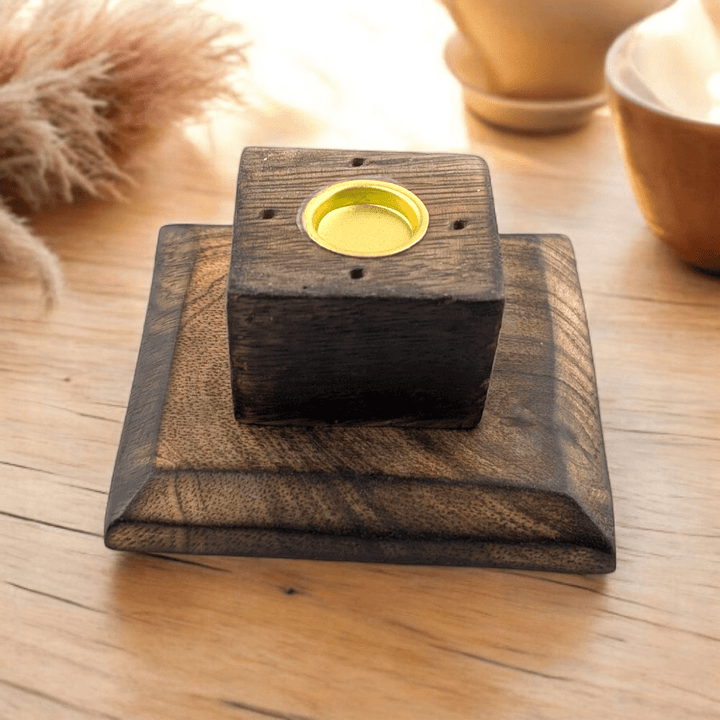 Natural wood incense burner for sticks and cones