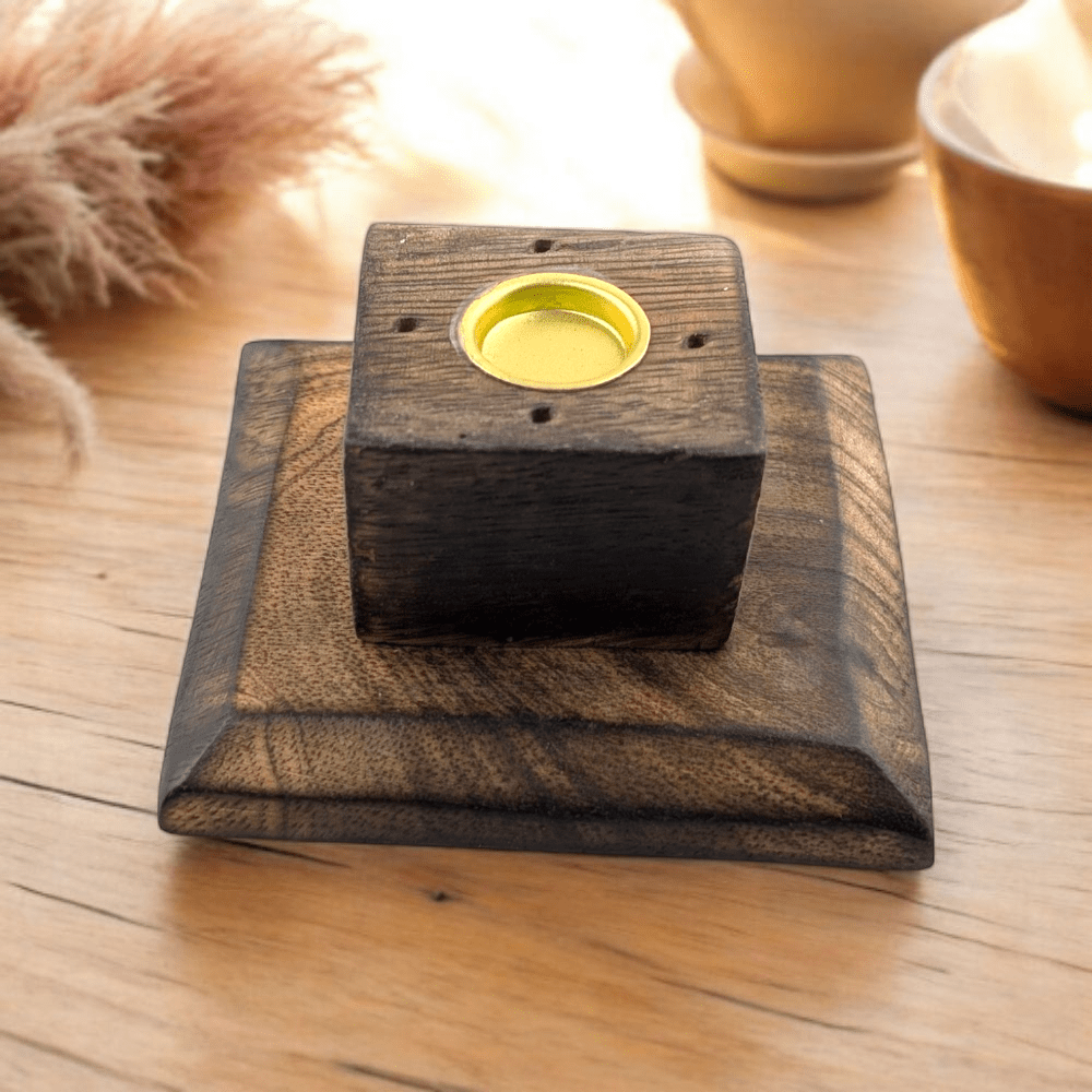 Natural wood incense burner for sticks and cones