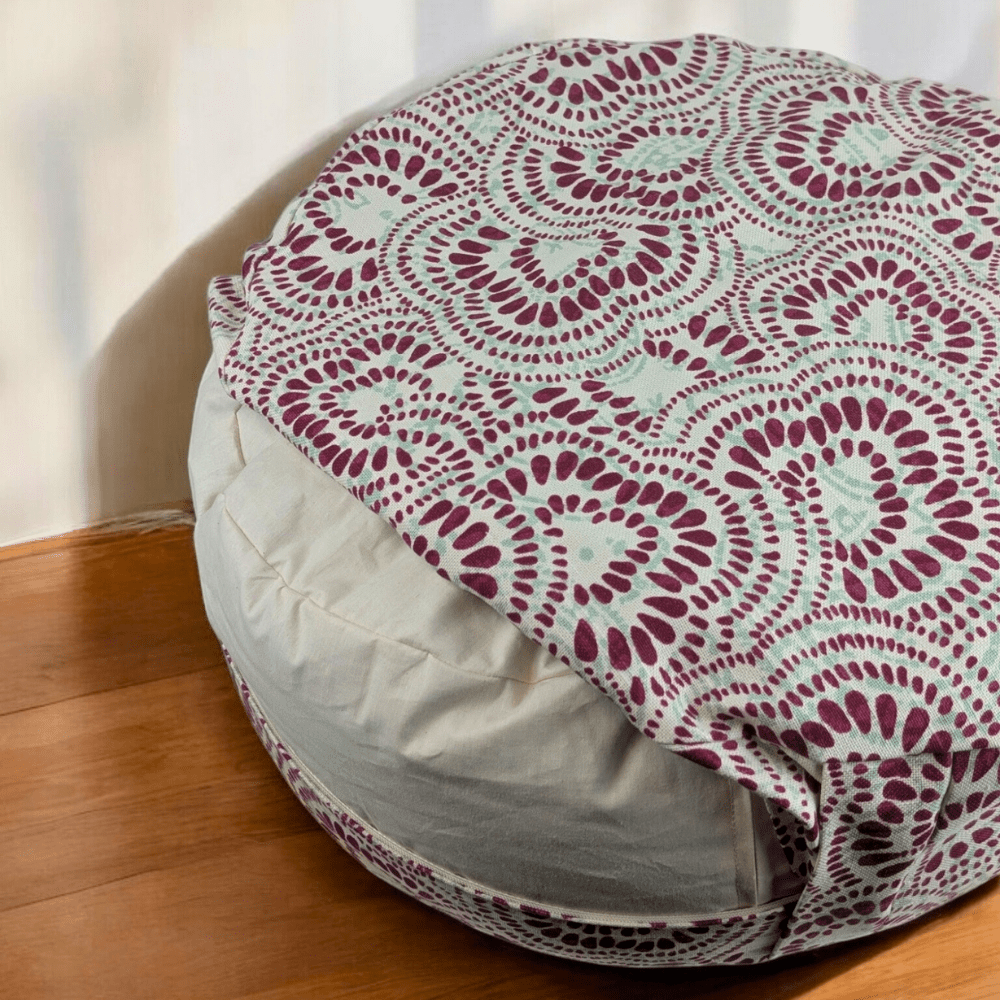 Close-up of Zen meditation cushion with cotton cover
