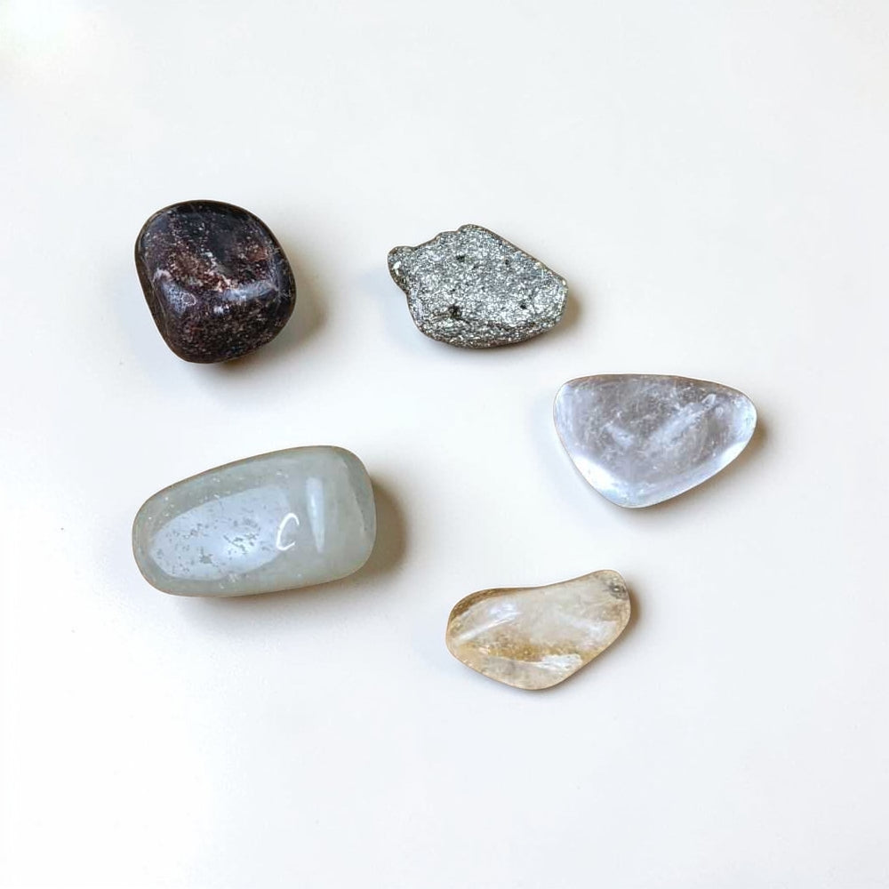 Abundance crystal set with Citrine Pyrite Green Aventurine Garnet Clear Quartz tumbles available at Zen Collection Metaphysical Store in Barrie 