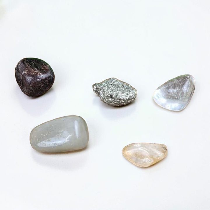 Abundance crystal set with Citrine Pyrite Green Aventurine Garnet Clear Quartz tumbles available at Zen Collection Metaphysical Store in Barrie 