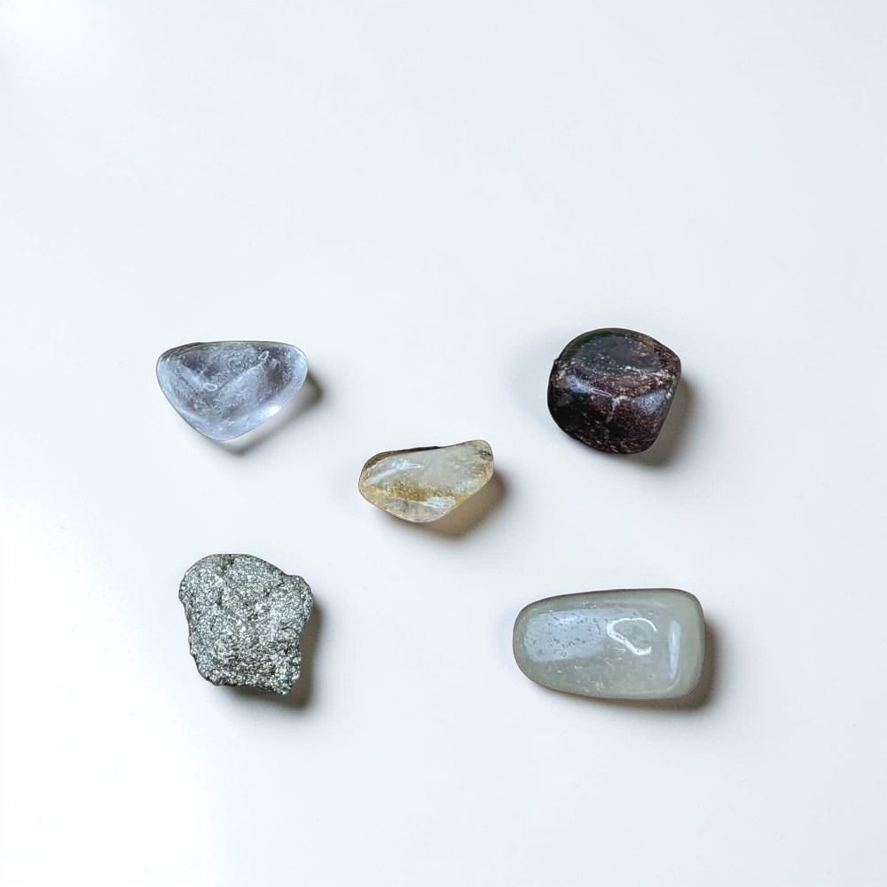 Abundance crystal set with Citrine Pyrite Green Aventurine Garnet Clear Quartz tumbles available at Zen Collection Metaphysical Store in Barrie 