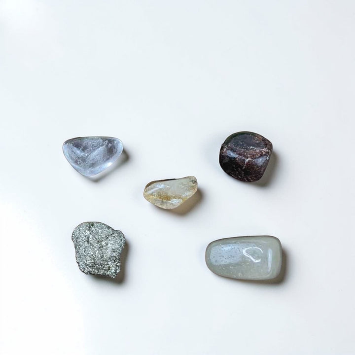 Abundance crystal set with Citrine Pyrite Green Aventurine Garnet Clear Quartz tumbles available at Zen Collection Metaphysical Store in Barrie 