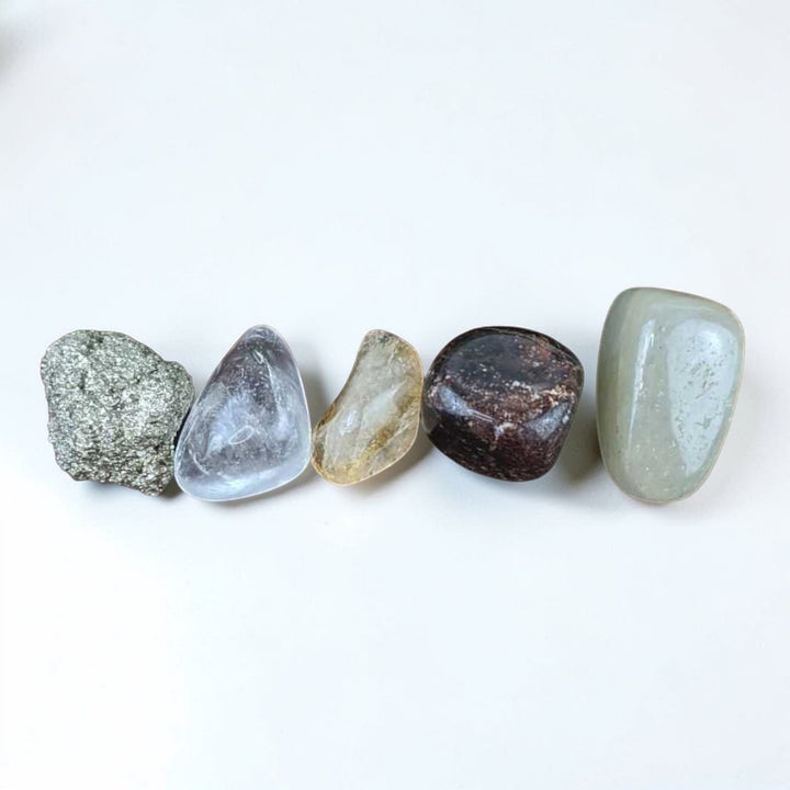 Abundance crystal set with Citrine Pyrite Green Aventurine Garnet Clear Quartz tumbles available at Zen Collection Metaphysical Store in Barrie 