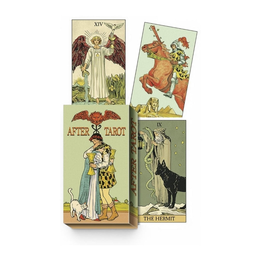 After Tarot Deck box with three cards, including The Hermit