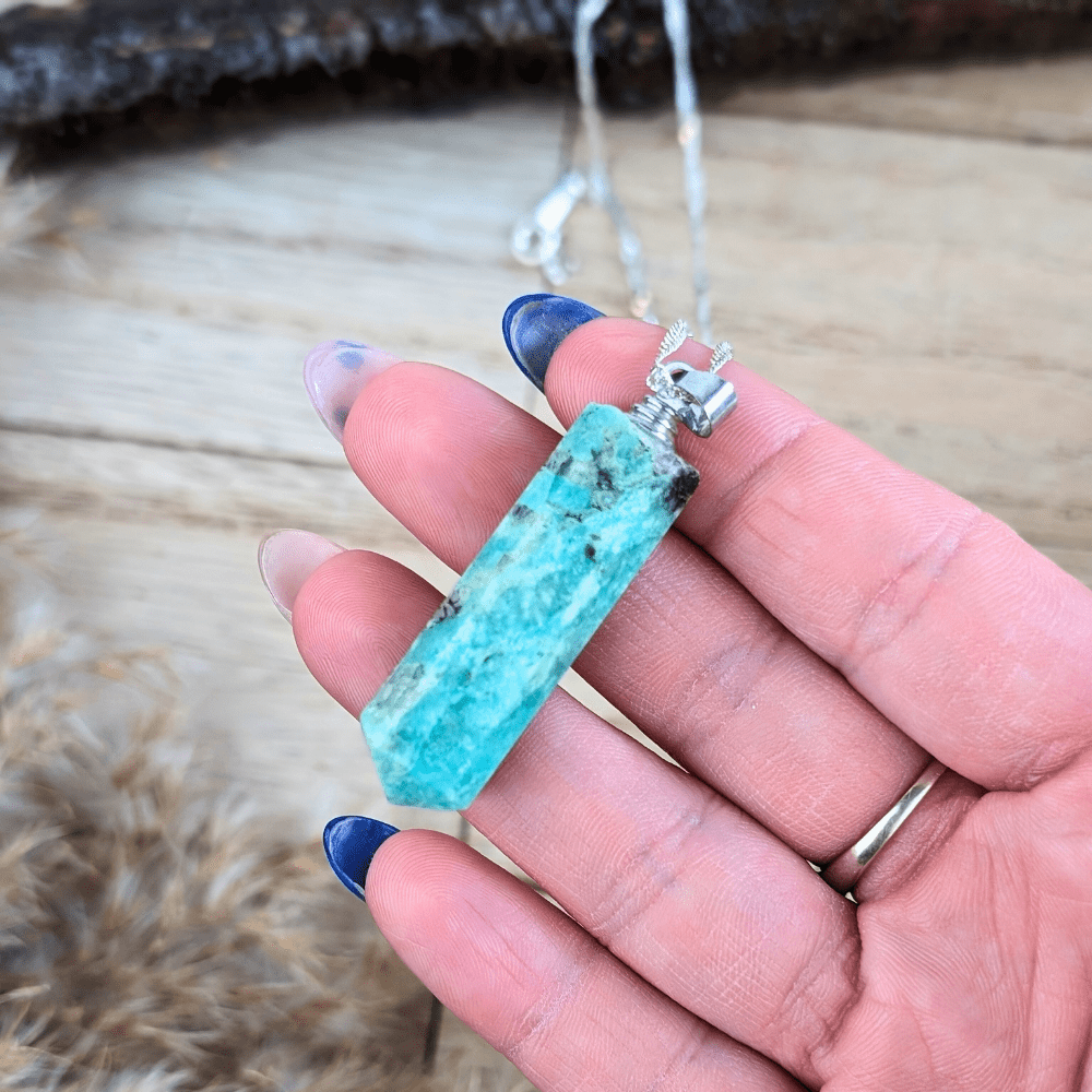 Amazonite Crystal Point Necklace for Emotional Balance