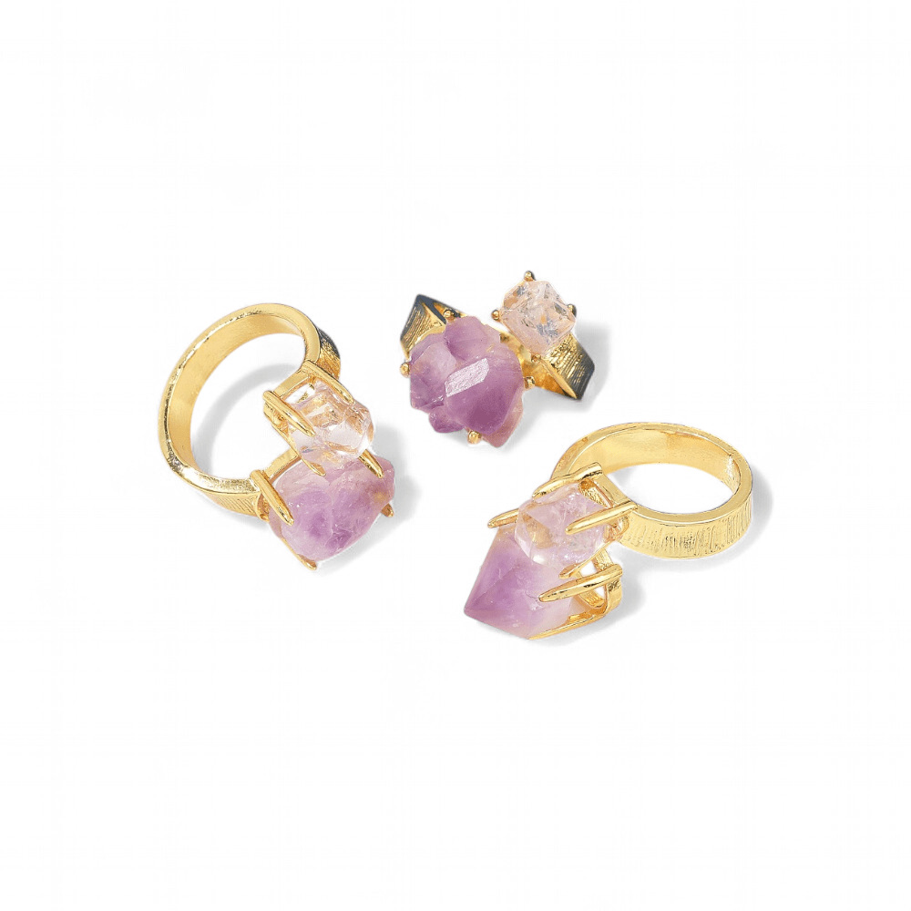 Amethyst and Clear Quartz Crystal Ring — Amethyst Clear Quartz crystal ring — Zen Collection metaphysical store Barrie Ontario