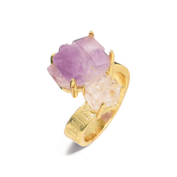 Amethyst and Clear Quartz Crystal Ring — Amethyst Clear Quartz crystal ring — Zen Collection metaphysical store Barrie Ontario
