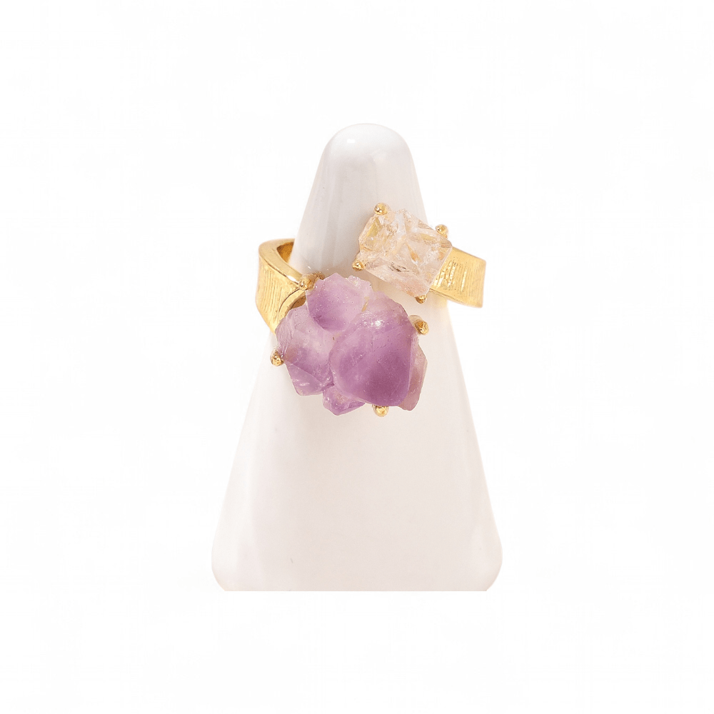 Amethyst and Clear Quartz Crystal Ring — Amethyst Clear Quartz crystal ring — Zen Collection metaphysical store Barrie Ontario
