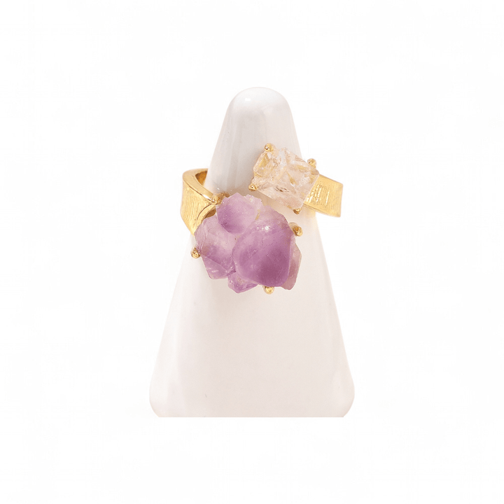 Amethyst and Clear Quartz Crystal Ring — Amethyst Clear Quartz crystal ring — Zen Collection metaphysical store Barrie Ontario