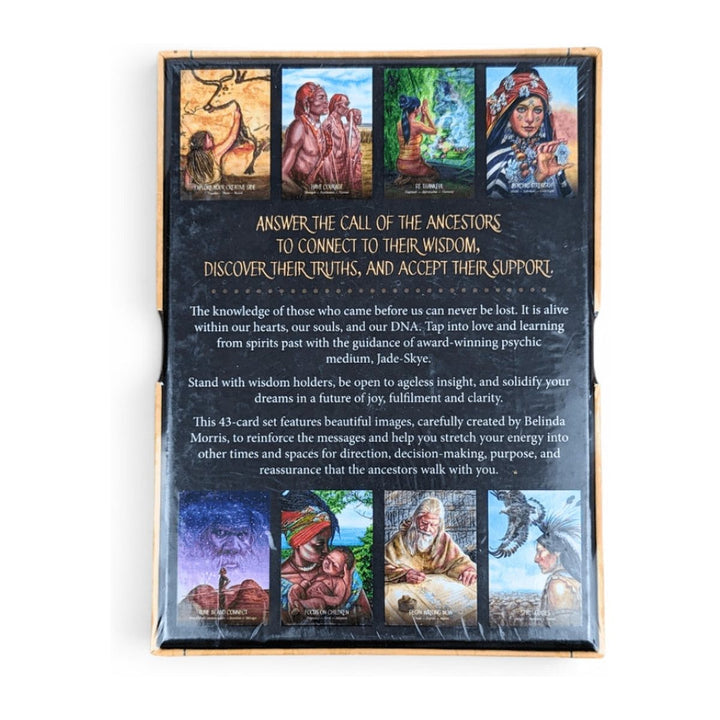 Back of the Ancestor Spirit Oracle Cards box, with sample cards