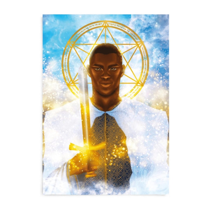 Angel holding a golden sword inside a star halo, card art from the Angelic Activations Oracle