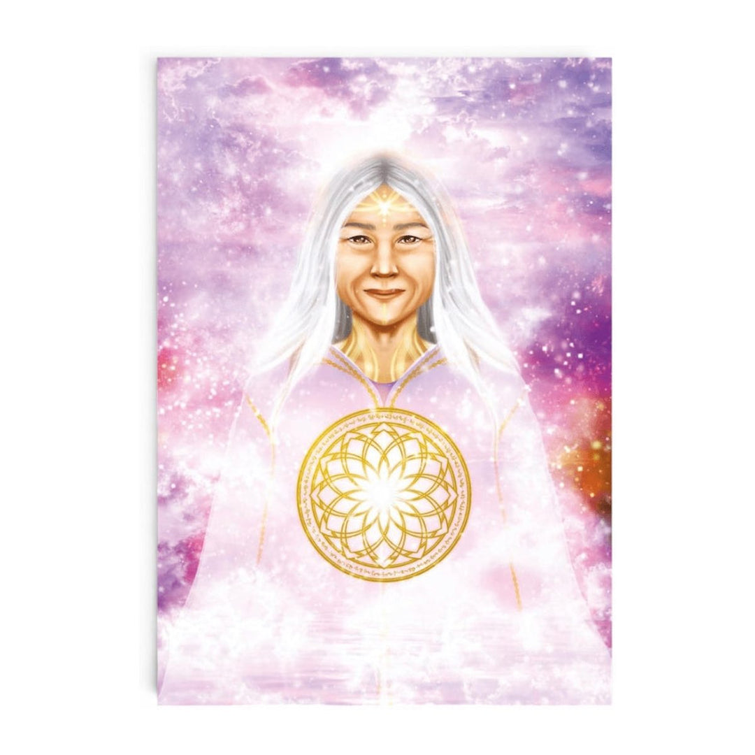 Silver-haired angel with a golden lotus, card art from the Angelic Activations Oracle