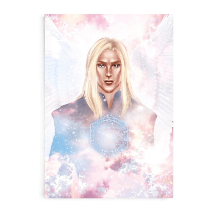 Blond angel in soft pink clouds, card art from the Angelic Activations Oracle
