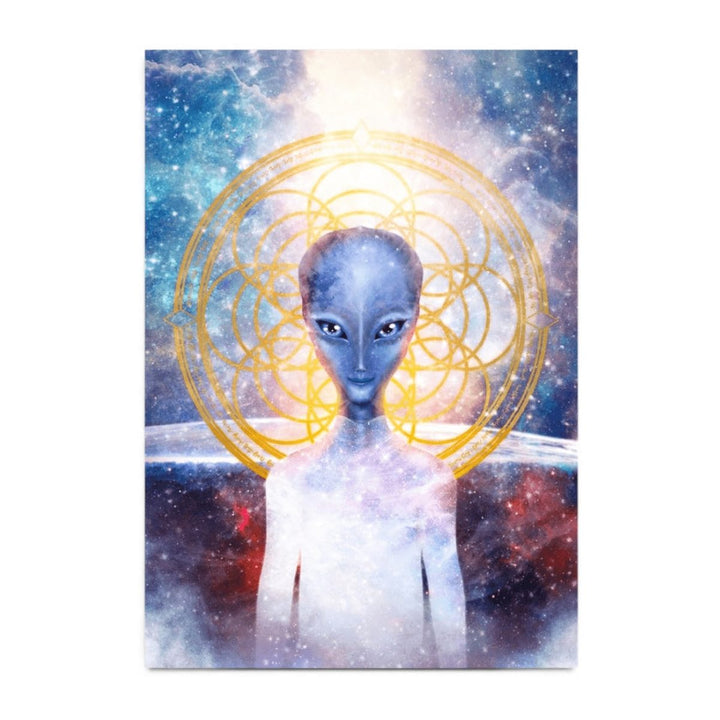 Blue star being before a golden halo, card art from the Angelic Activations Oracle