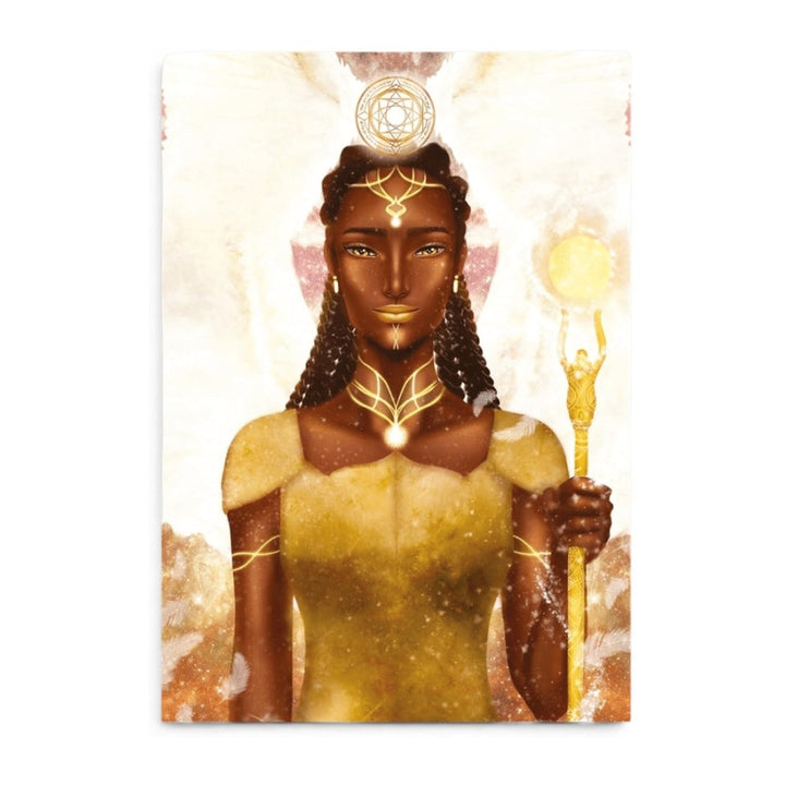 Angel with braids holding a golden staff, card art from the Angelic Activations Oracle