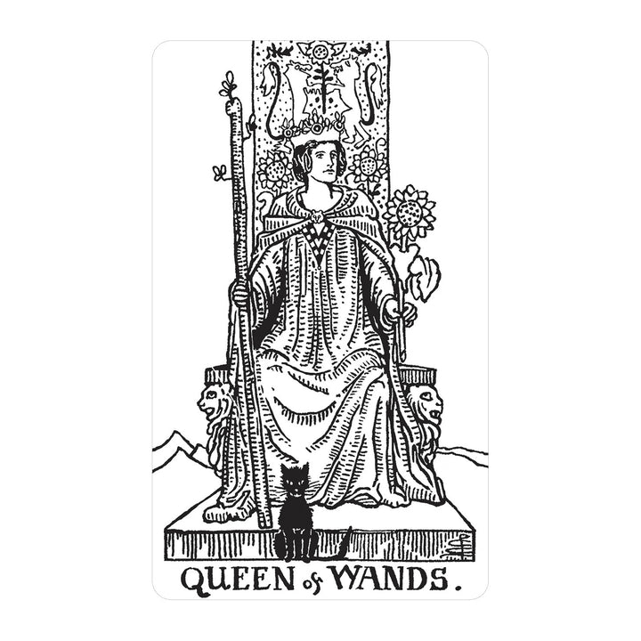 Queen of Wands card from the Black &amp; White Rider-Waite Tarot Deck