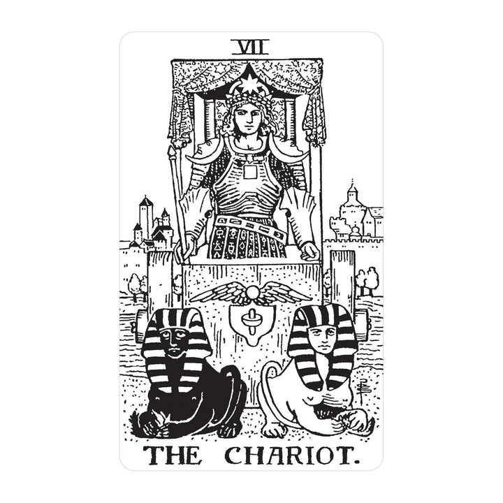 The Chariot card from the Black &amp; White Rider-Waite Tarot Deck
