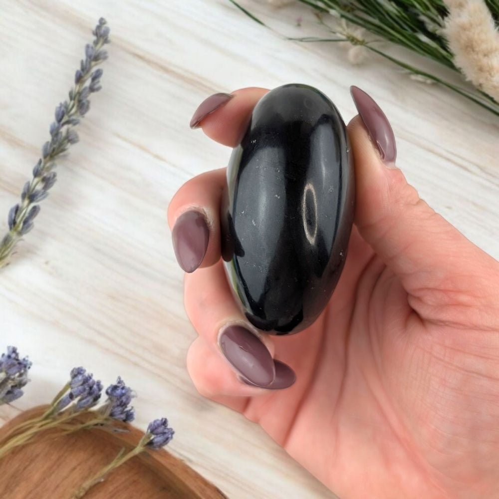 Smooth Polished Black Obsidian Palm Stone