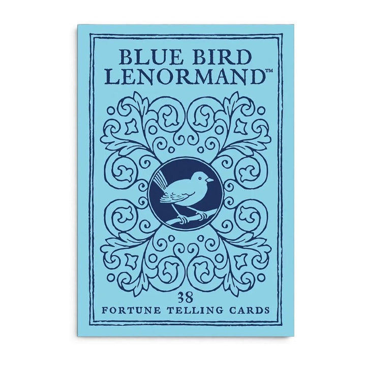Blue Bird Lenormand box, with a bird in a blue scroll design