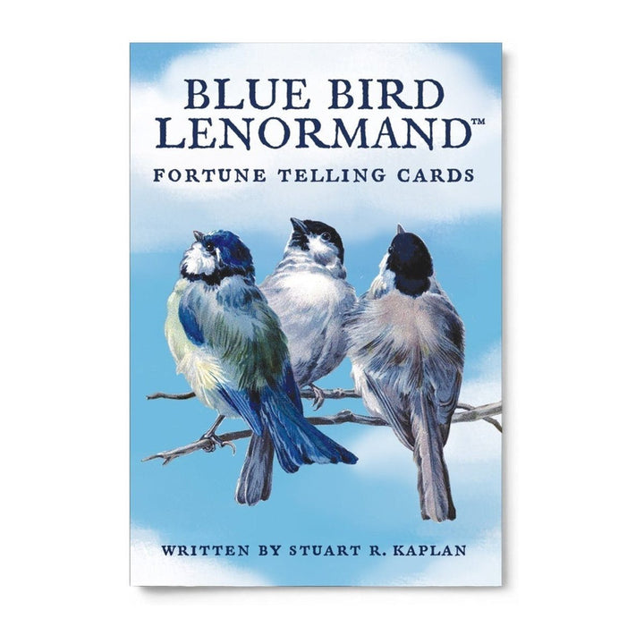 Blue Bird Lenormand box front by Stuart R. Kaplan, showing three birds on a branch