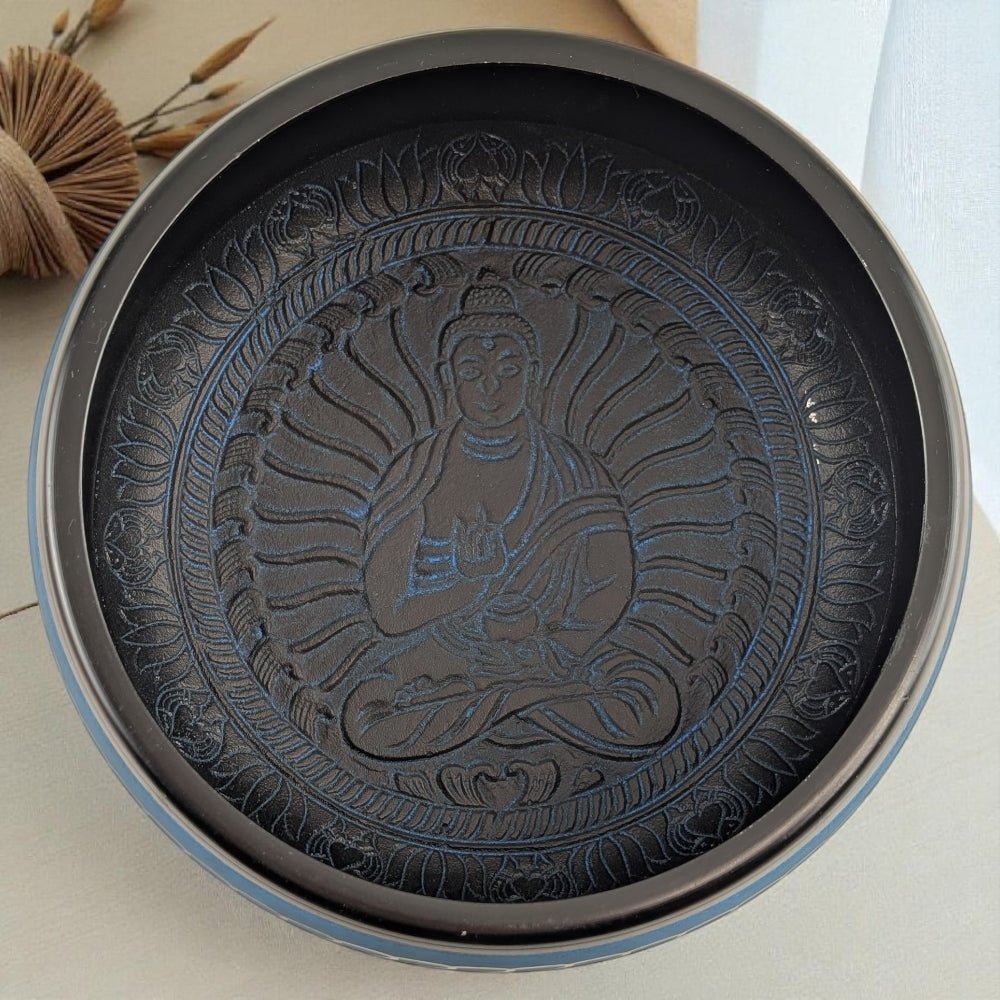 blue tibetan style singing bowl for spiritual practice available at Zen Collection Spiritual Store in Barrie