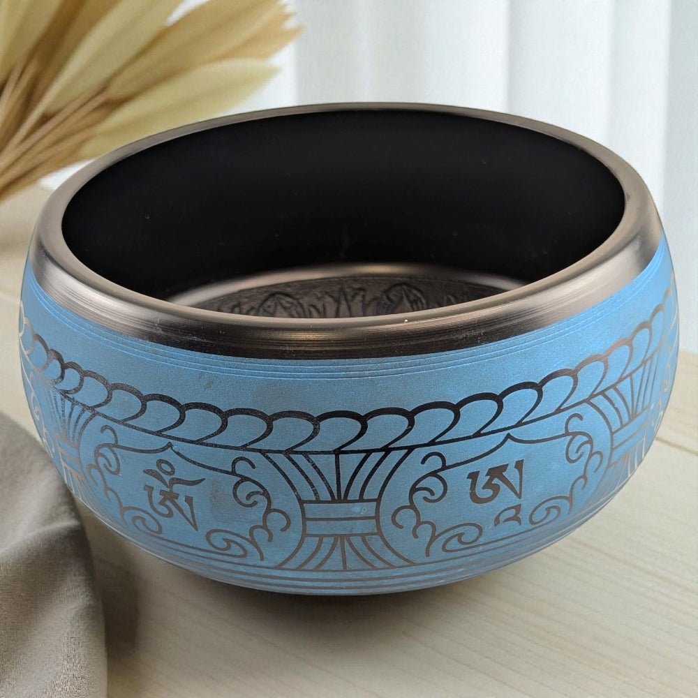 blue tibetan style singing bowl for spiritual practice available at Zen Collection Spiritual Store in Barrie