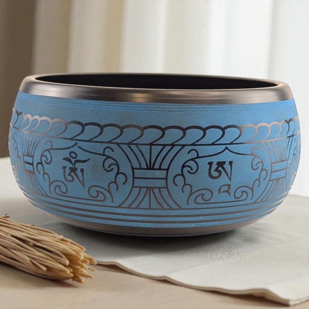 blue tibetan style singing bowl for spiritual practice available at Zen Collection Spiritual Store in Barrie