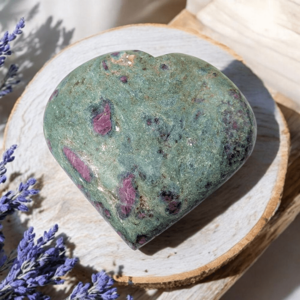 Unique Ruby Fuchsite Heart with Kyanite Inclusions