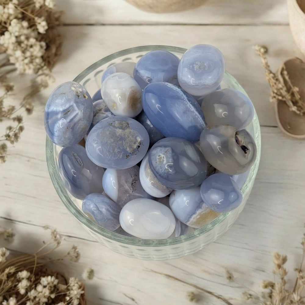  blue lace agate tumble with natural banding