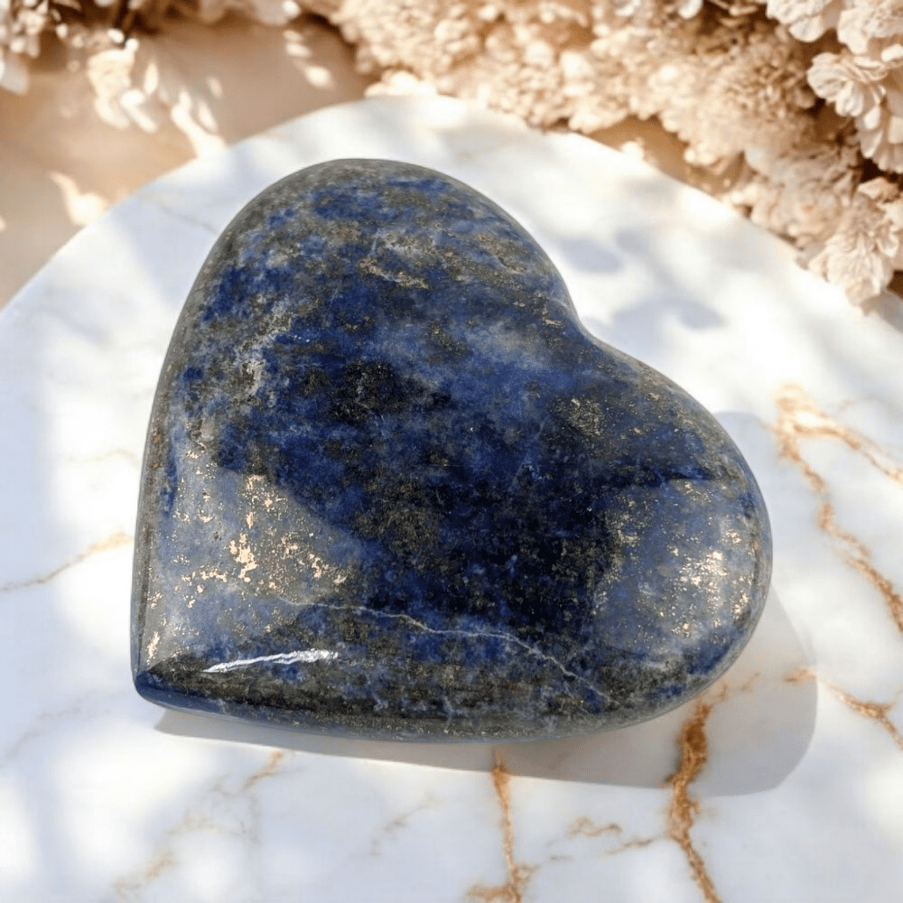 Exact blue Lapis heart with golden pyrite inclusions