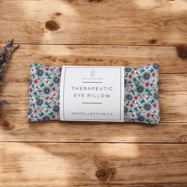 Close-up of blue floral fabric on relaxation set

