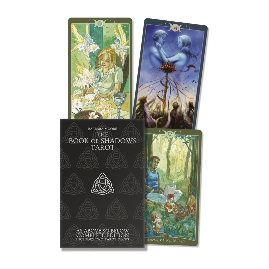 Book of Shadows Tarot: Complete Kit box by Barbara Moore, with three cards