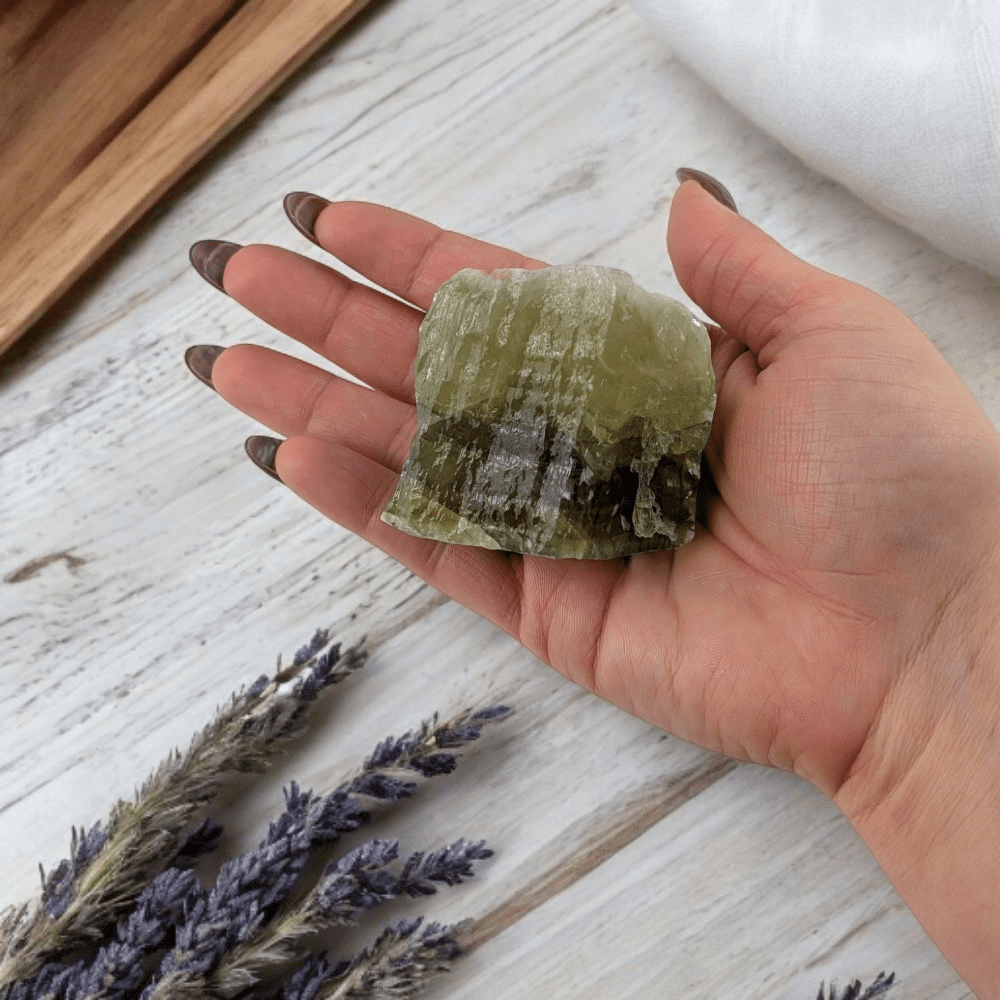 Polished-Look Raw Green Calcite for Positive Energy