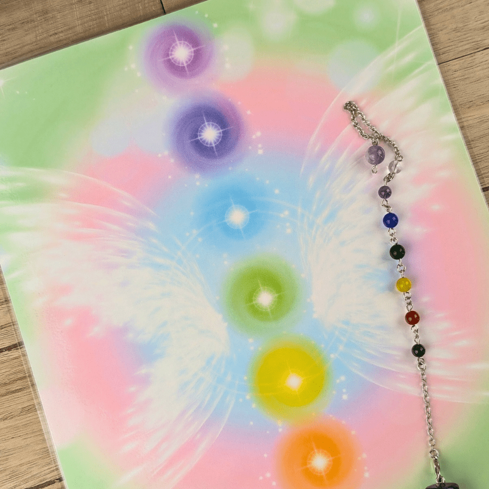 pendulum chakra healing chart exclusively available at  Zen Collection Crystal and metaphysical store in Barrie