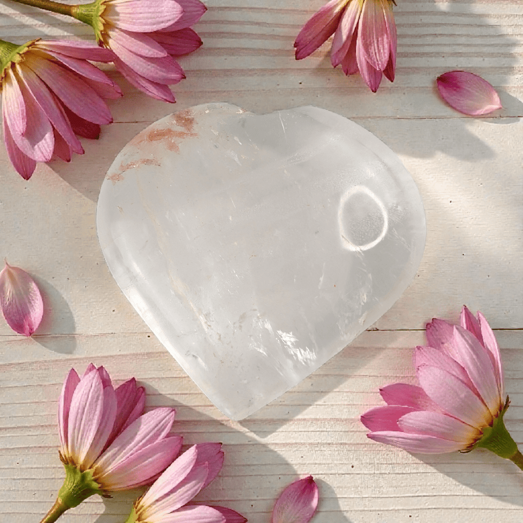 natural clear quartz heart for intention setting available at zen collection metaphysical store