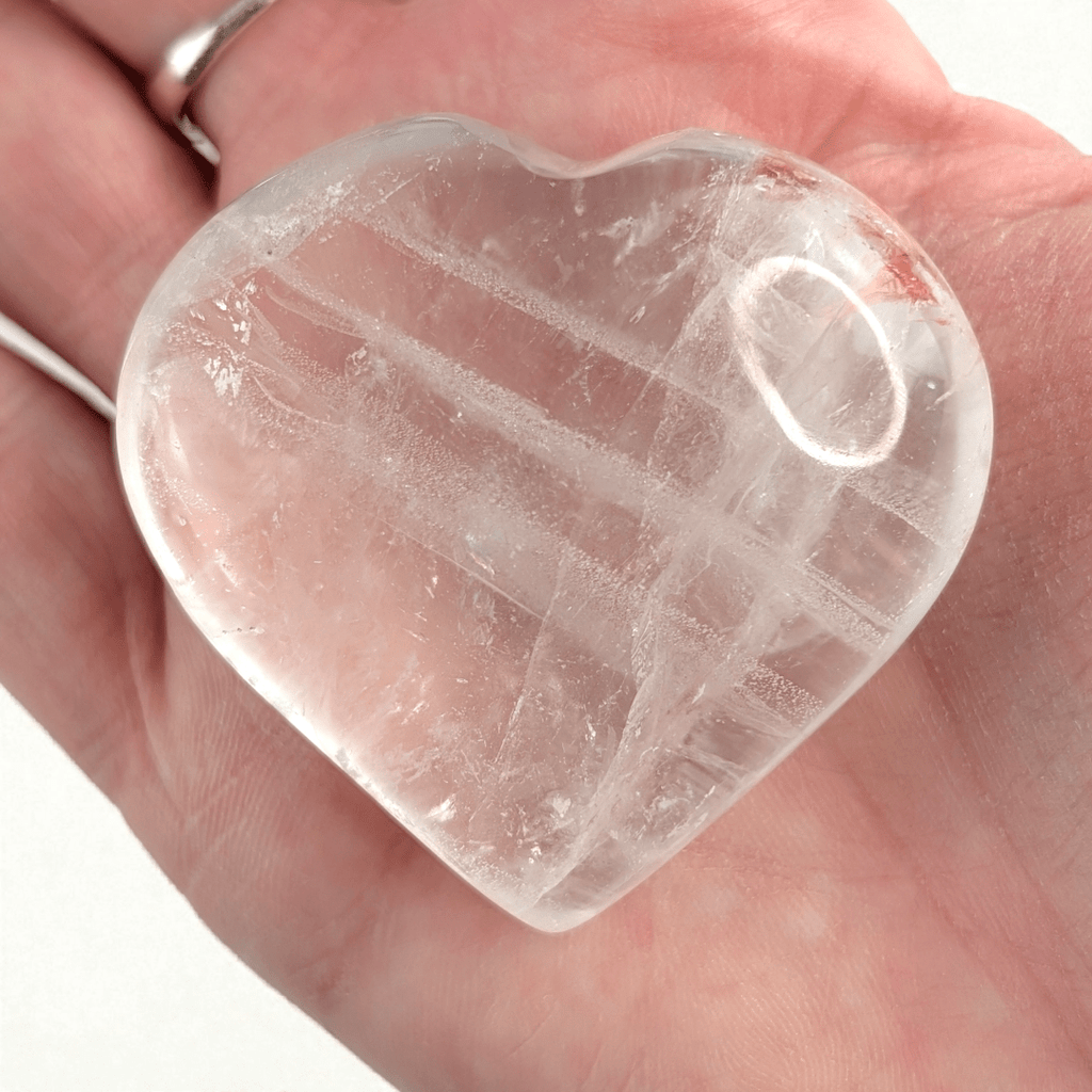 natural clear quartz heart for intention setting available at zen collection metaphysical store