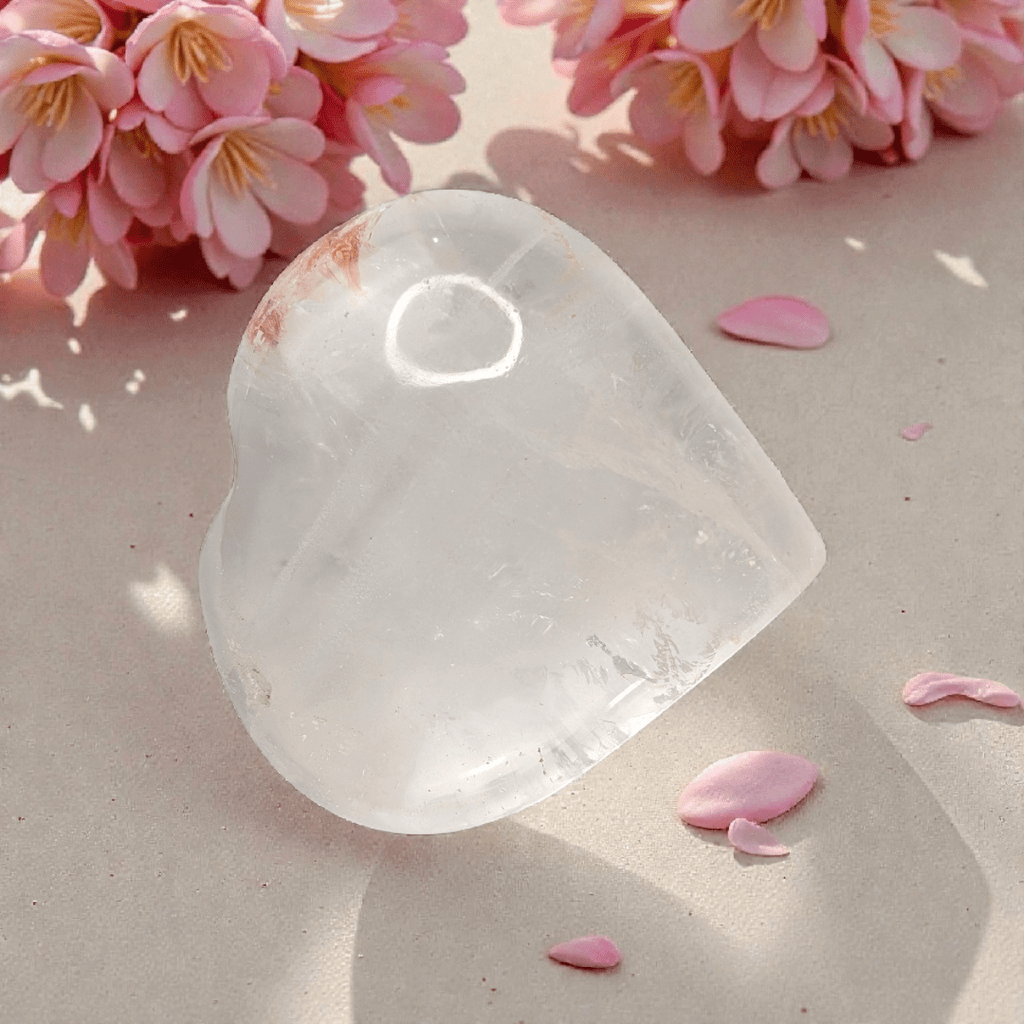 natural clear quartz heart for intention setting available at zen collection metaphysical store