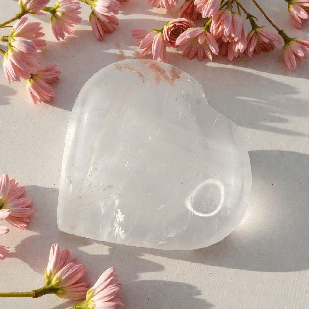 natural clear quartz heart for intention setting available at zen collection metaphysical store