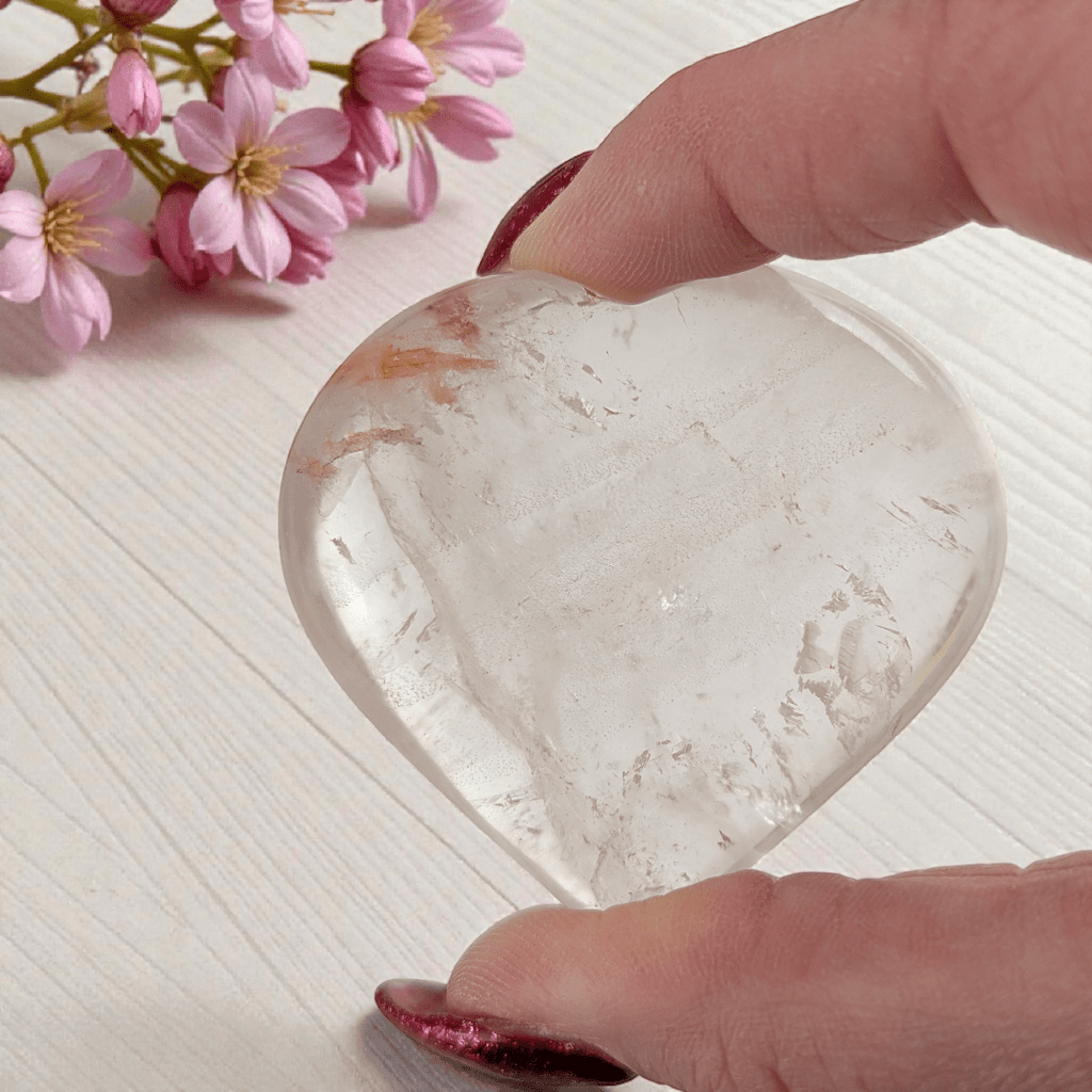 natural clear quartz heart for intention setting available at zen collection metaphysical store