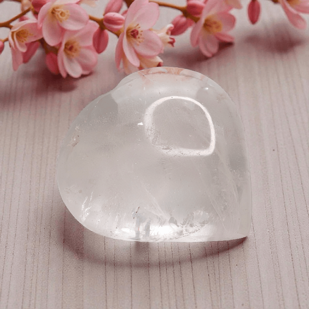 natural clear quartz heart for intention setting available at zen collection metaphysical store