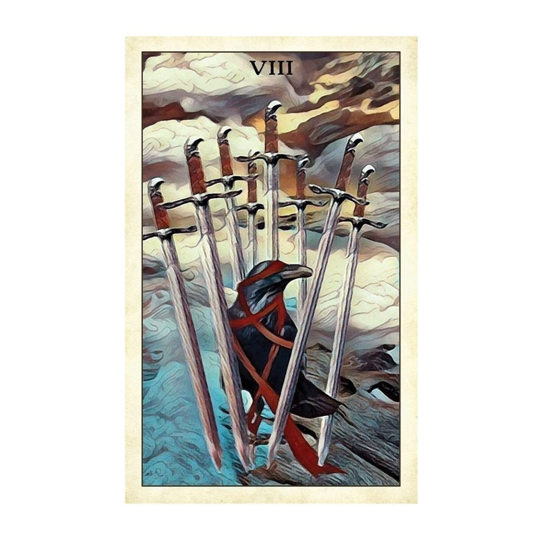 Eight of Swords card from Crow Tarot