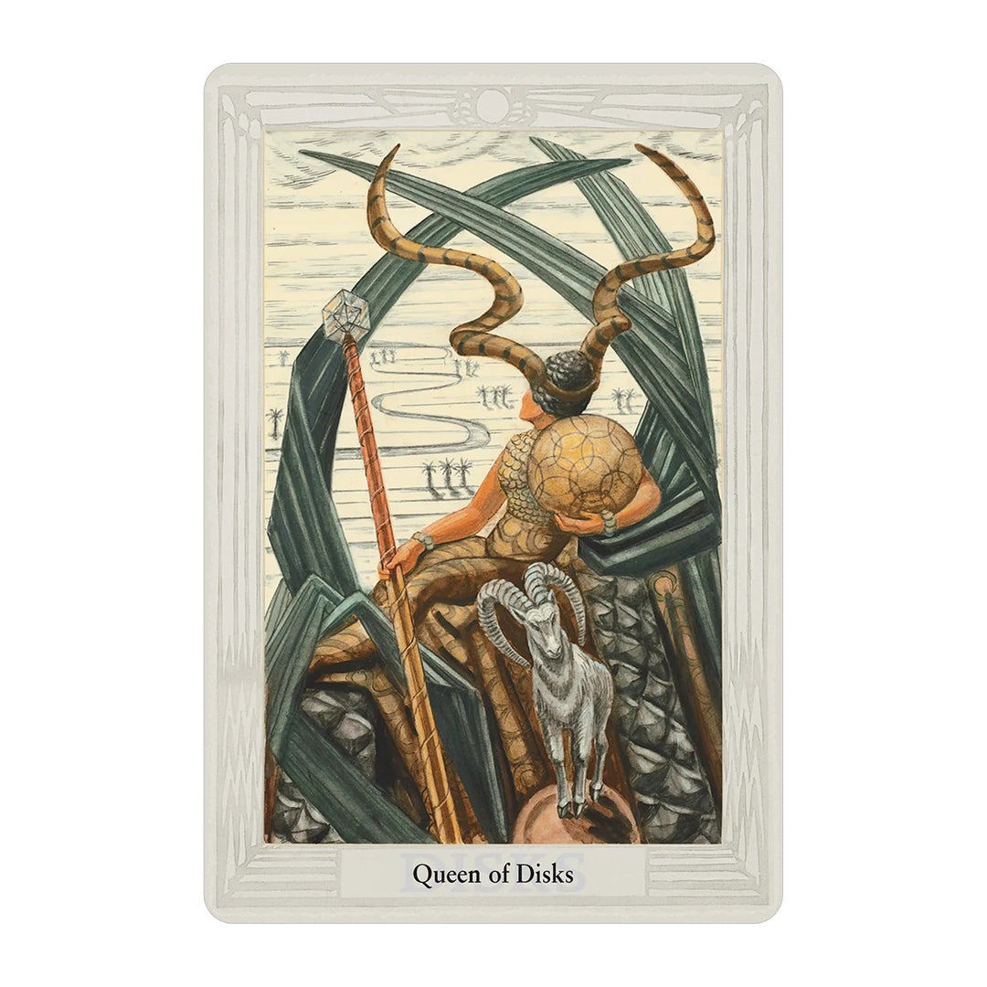 Queen of Disks card from the Crowley Thoth Tarot Premier Edition