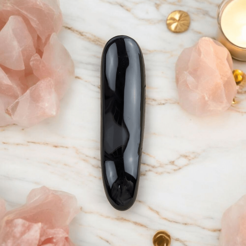 Black obsidian ergonomic massager for healing